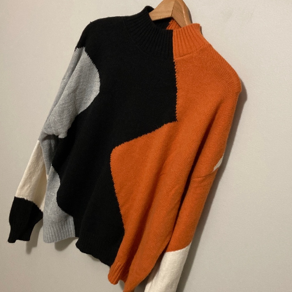 Annva Colorblock Sweater in Black, Orange, and Gray, Size Large, Fall Wardrobe - Picture 4 of 8